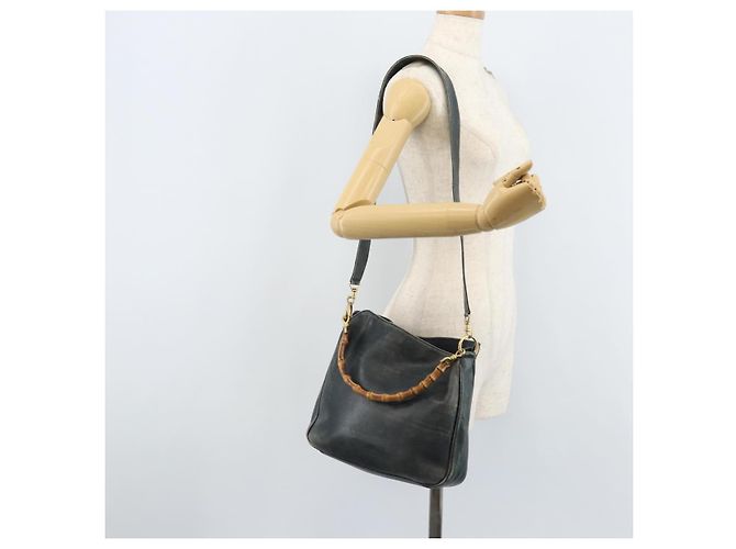 Borsa a Spalla in Pelle Gucci Bamboo 2way Nera Oro 001 3444 1038 Auth 174578 Nero D'oro - vista 23