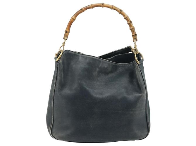 Borsa a Spalla in Pelle Gucci Bamboo 2way Nera Oro 001 3444 1038 Auth 174578 Nero D'oro - vista 3