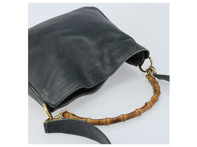 Borsa a Spalla in Pelle Gucci Bamboo 2way Nera Oro 001 3444 1038 Auth 174578 Nero D'oro - vista 6