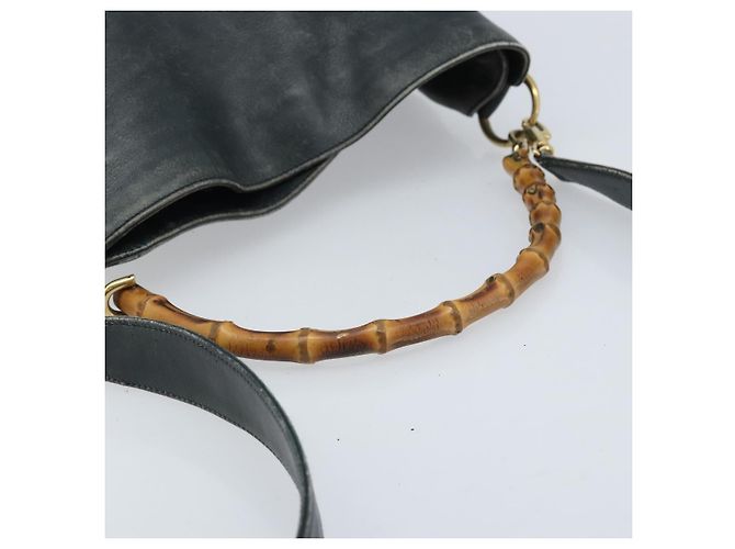 Borsa a Spalla in Pelle Gucci Bamboo 2way Nera Oro 001 3444 1038 Auth 174578 Nero D'oro - vista 7