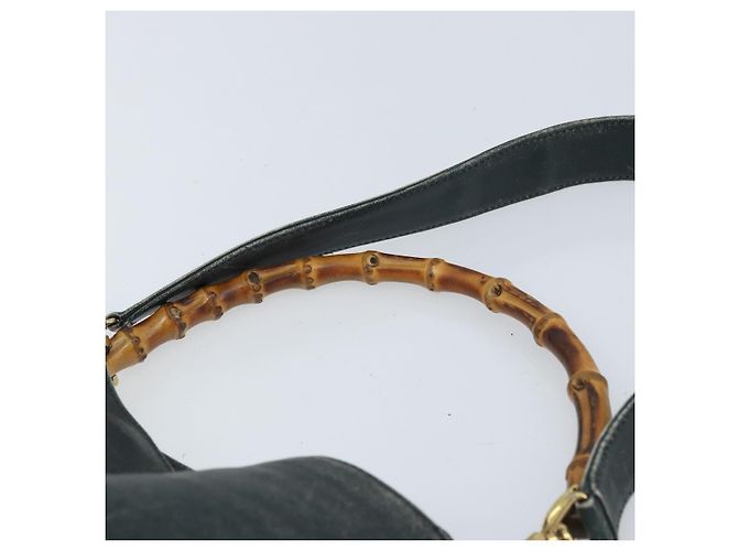 Borsa a Spalla in Pelle Gucci Bamboo 2way Nera Oro 001 3444 1038 Auth 174578 Nero D'oro - vista 8