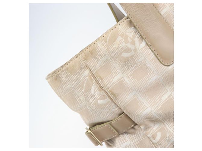 CHANEL Nuova Borsa Tote da Viaggio Nylon Beige Oro CC Auth BA11779 D'oro - vista 14