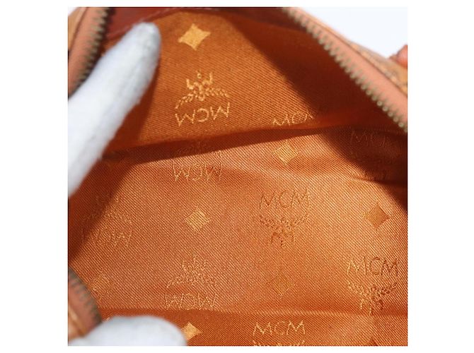 Borsa Boston Mini Logogram Vicetos MCM in pelle PVC 2 in 1 marrone oro Auth BAZ463 D'oro - vista 19