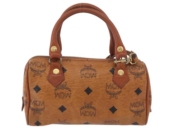 Borsa Boston Mini Logogram Vicetos MCM in pelle PVC 2 in 1 marrone oro Auth BAZ463 D'oro - vista 3