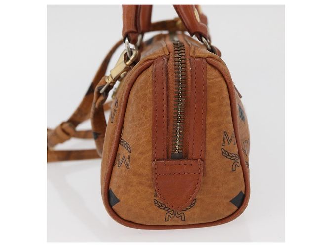 Borsa Boston Mini Logogram Vicetos MCM in pelle PVC 2 in 1 marrone oro Auth BAZ463 D'oro - vista 4