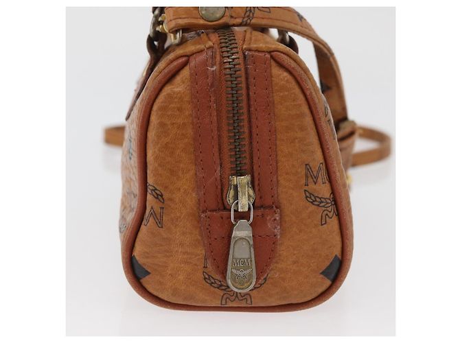 Borsa Boston Mini Logogram Vicetos MCM in pelle PVC 2 in 1 marrone oro Auth BAZ463 D'oro - vista 5
