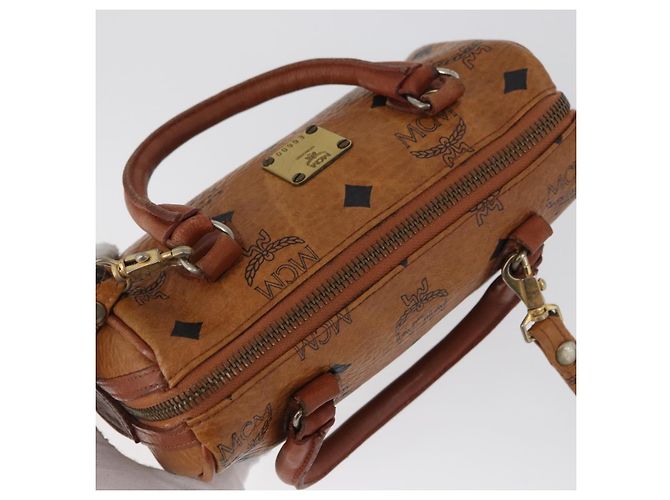 Borsa Boston Mini Logogram Vicetos MCM in pelle PVC 2 in 1 marrone oro Auth BAZ463 D'oro - vista 6