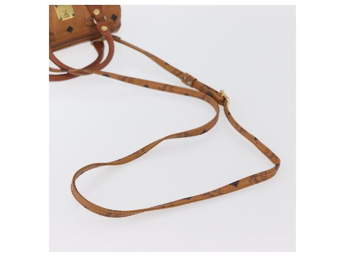 Borsa Boston Mini Logogram Vicetos MCM in pelle PVC 2 in 1 marrone oro Auth BAZ463 D'oro - vista 9