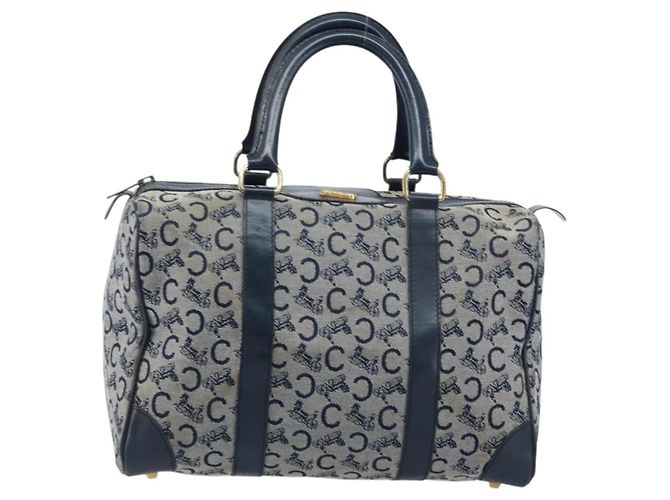 Céline Borsa a mano Celine C Sulky in tela blu navy e oro Auth 174475 D'oro - vista 2