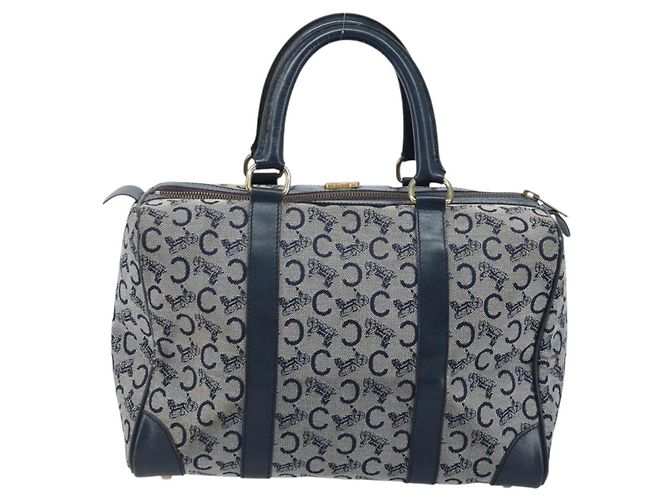 Céline Borsa a mano Celine C Sulky in tela blu navy e oro Auth 174475 D'oro - vista 3