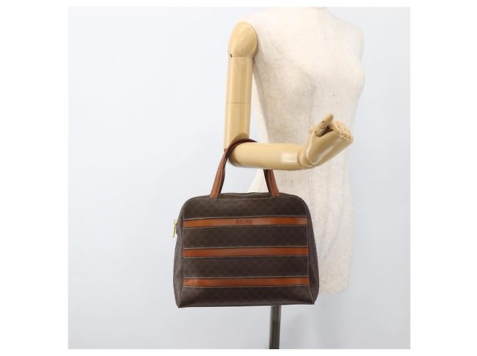 Céline Borsa a mano in tela Macadam CELINE in pelle PVC marrone oro Auth ARZ837 D'oro - vista 24