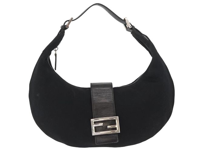 Borsa a spalla FENDI Mamma Baguette in nylon nero e argento autentica YKZ797 - vista 13