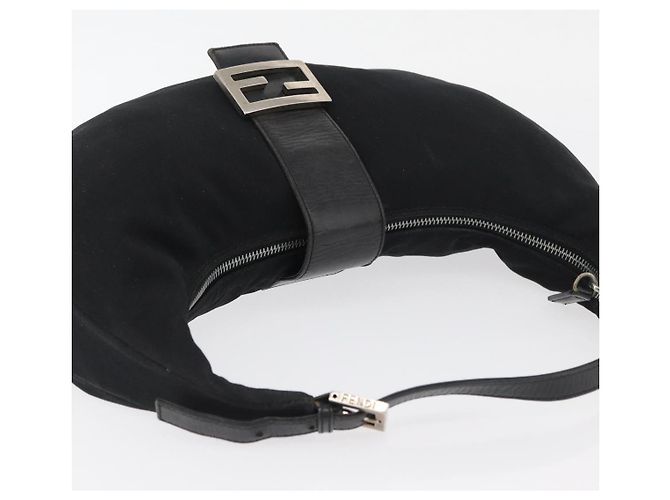 Borsa a spalla FENDI Mamma Baguette in nylon nero e argento autentica YKZ797 - vista 6