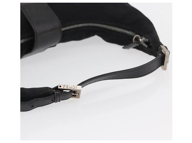 Borsa a spalla FENDI Mamma Baguette in nylon nero e argento autentica YKZ797 - vista 7