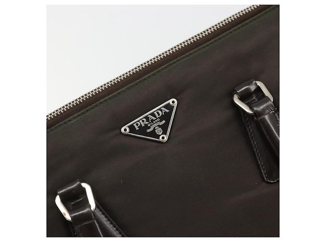 PRADA Borsa a mano in nylon marrone argento Auth ARZ881 - vista 17