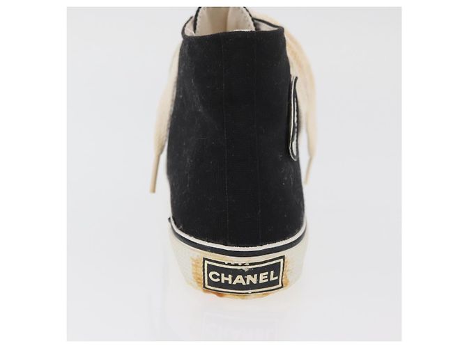 Sneakers Alte CHANEL Tela Nera Bianca A01852 CC Auth SW2298A Nero Bianco - vista 12