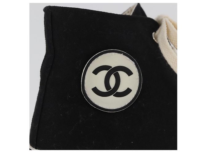 Sneakers Alte CHANEL Tela Nera Bianca A01852 CC Auth SW2298A Nero Bianco - vista 13