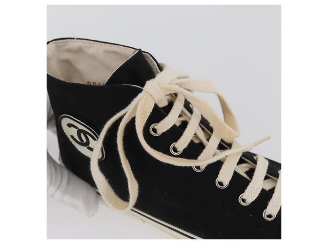 Sneakers Alte CHANEL Tela Nera Bianca A01852 CC Auth SW2298A Nero Bianco - vista 14
