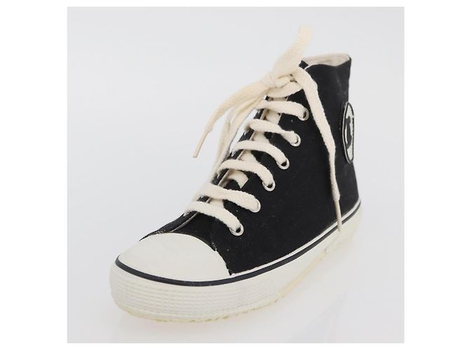 Sneakers Alte CHANEL Tela Nera Bianca A01852 CC Auth SW2298A Nero Bianco - vista 19