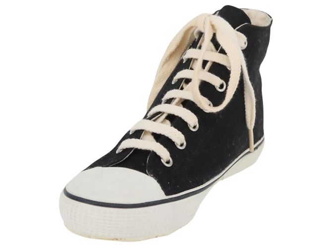 Sneakers Alte CHANEL Tela Nera Bianca A01852 CC Auth SW2298A Nero Bianco - vista 2