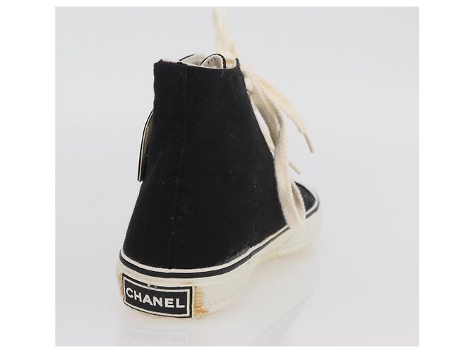 Sneakers Alte CHANEL Tela Nera Bianca A01852 CC Auth SW2298A Nero Bianco - vista 20