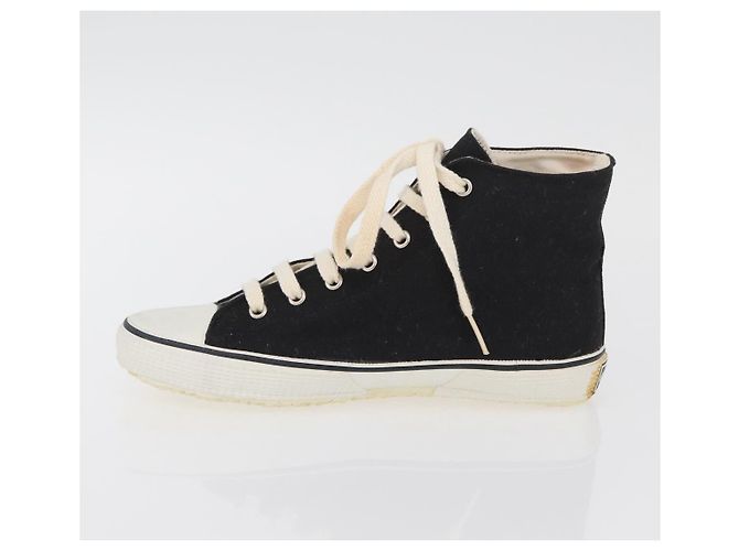 Sneakers Alte CHANEL Tela Nera Bianca A01852 CC Auth SW2298A Nero Bianco - vista 5