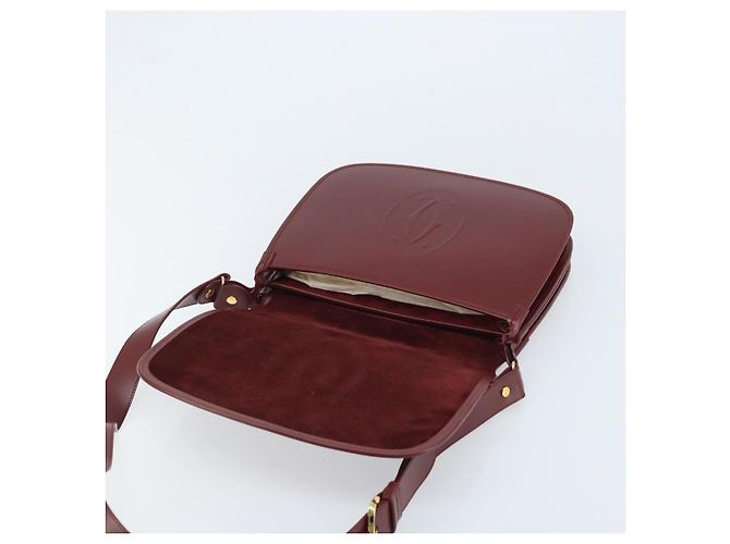 Borsa a Spalla Cartier in Pelle Bordeaux Oro Auth ki6589 D'oro Bordò - vista 14
