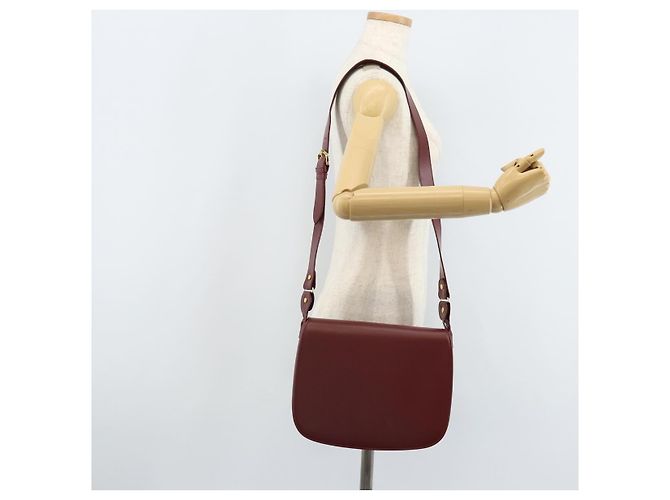 Borsa a Spalla Cartier in Pelle Bordeaux Oro Auth ki6589 D'oro Bordò - vista 20