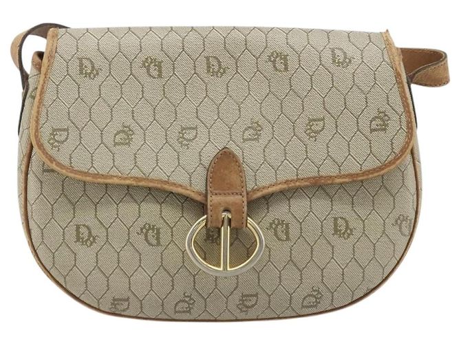 Borsa a spalla in tela a nido d'ape PVC beige oro Auth BAZ416 Christian Dior - vista 2