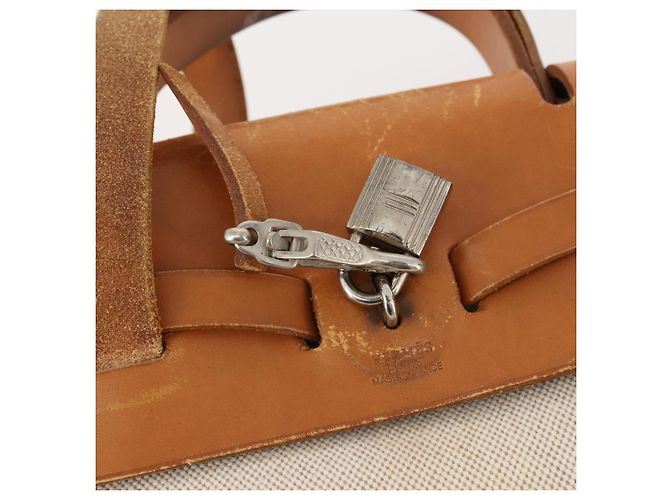 Hermès HERMES Herbag Ad PM Rucksack Canvas Leder 2in1 Beige Silber Auth 172481 - Ansicht 16