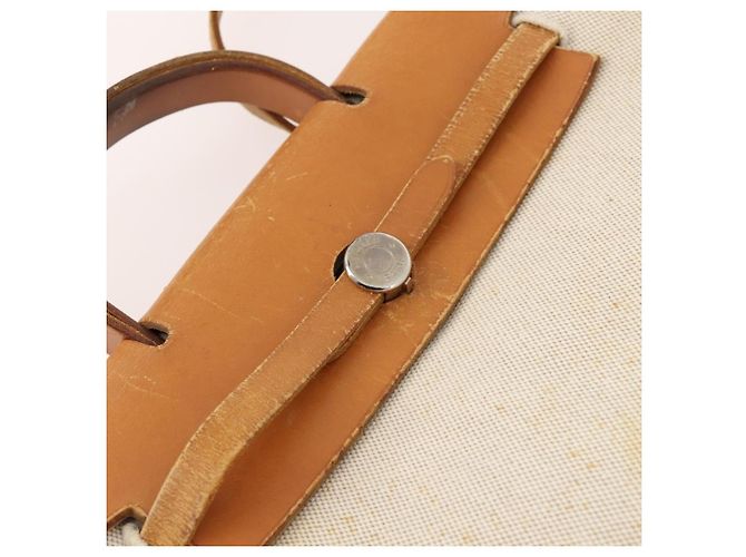 Hermès HERMES Herbag Ad PM Rucksack Canvas Leder 2in1 Beige Silber Auth 172481 - Ansicht 17
