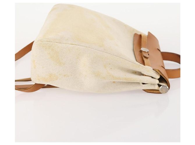 Hermès HERMES Herbag Ad PM Rucksack Canvas Leder 2in1 Beige Silber Auth 172481 - Ansicht 4