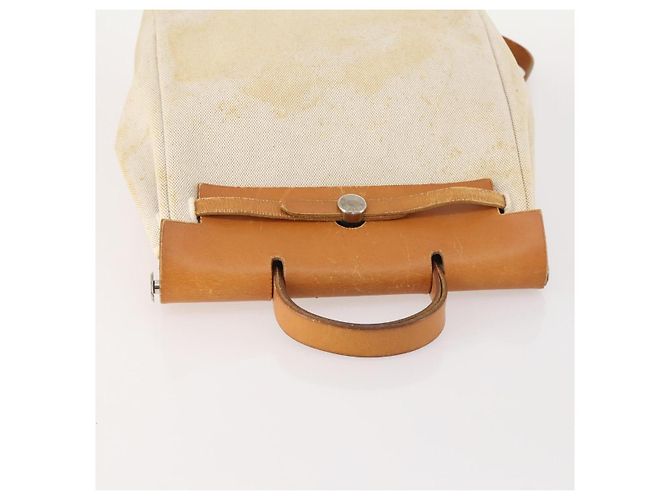 Hermès HERMES Herbag Ad PM Rucksack Canvas Leder 2in1 Beige Silber Auth 172481 - Ansicht 6