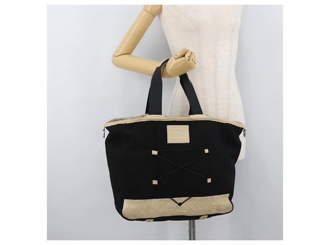 CHANEL Borsa Sportiva in Tela Nera Argento CC Auth mr2244 Nero - vista 21