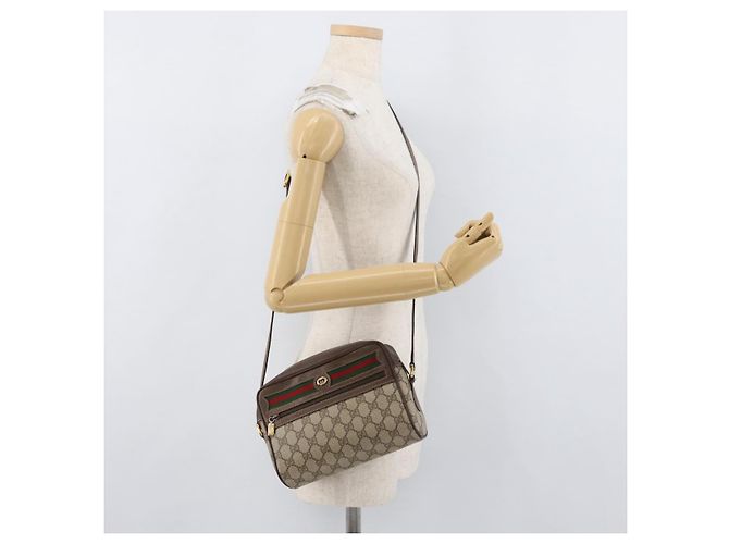Borsa a Spalla Gucci GG Supreme Web Sherry Line PVC Beige 56 02 087 Auth BAZ559 D'oro - vista 22