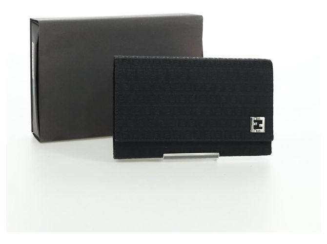 Fendi Cartera Trifold de Lona Zucchino Negra Auth am11191V Negro - vista 12