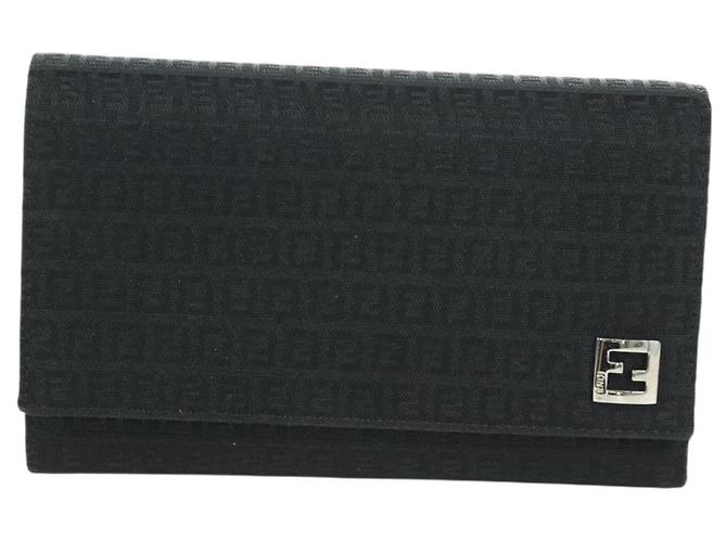 Fendi Cartera Trifold de Lona Zucchino Negra Auth am11191V Negro - vista 13