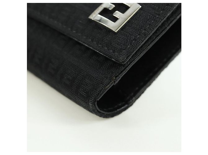Fendi Cartera Trifold de Lona Zucchino Negra Auth am11191V Negro - vista 14
