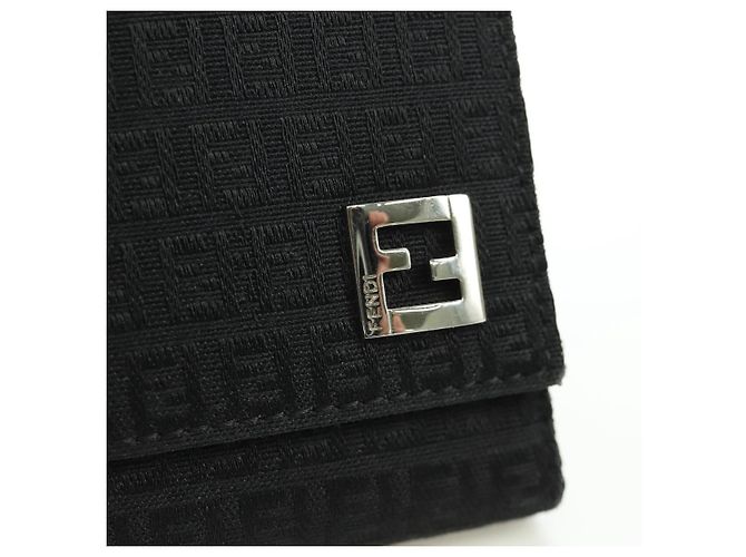 Fendi Cartera Trifold de Lona Zucchino Negra Auth am11191V Negro - vista 17