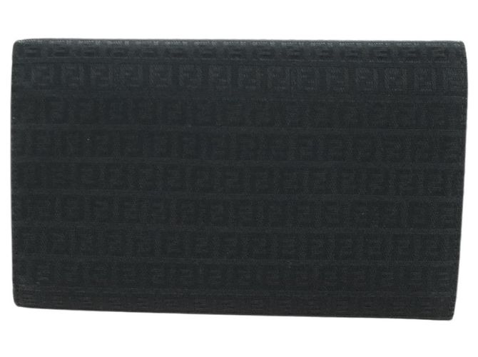Fendi Cartera Trifold de Lona Zucchino Negra Auth am11191V Negro - vista 2