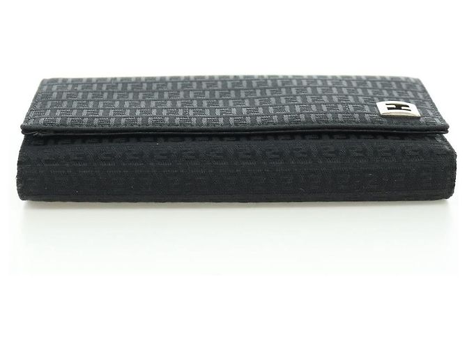 Fendi Cartera Trifold de Lona Zucchino Negra Auth am11191V Negro - vista 6