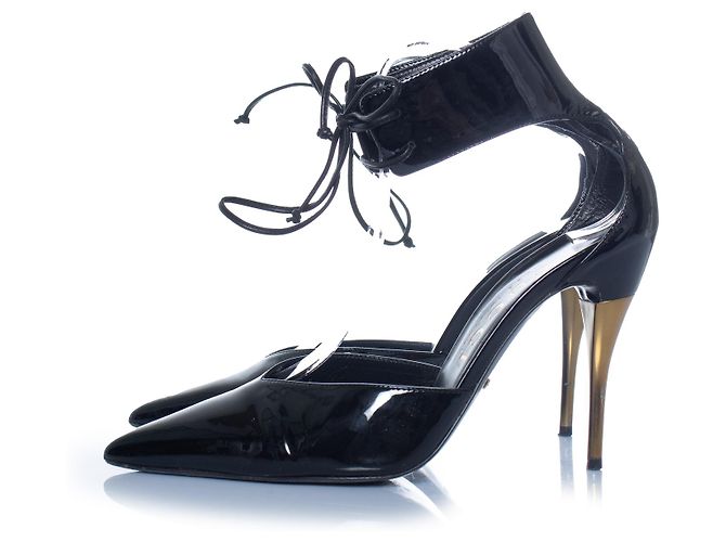 Gucci, 90 mm Miranda Lackleder-Pumps Schwarz Golden - Ansicht 2
