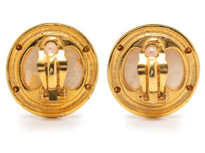 Pendientes redondos de perlas vintage Chanel Coco Mark Dorado - vista 2