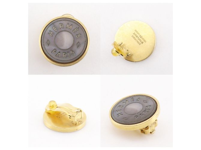 Orecchini a clip placcati in oro Hermès Sellier con conchiglia D'oro - vista 4