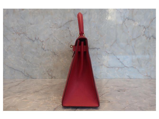 Borsa Kelly Hermès in Courchevel rossa con hardware dorato 28 Rosso - vista 3