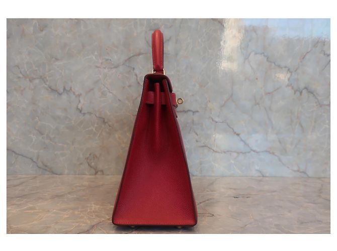 Borsa Kelly Hermès in Courchevel rossa con hardware dorato 28 Rosso - vista 4