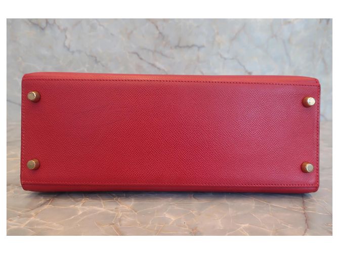 Borsa Kelly Hermès in Courchevel rossa con hardware dorato 28 Rosso - vista 5