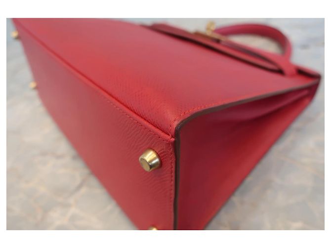 Borsa Kelly Hermès in Courchevel rossa con hardware dorato 28 Rosso - vista 6