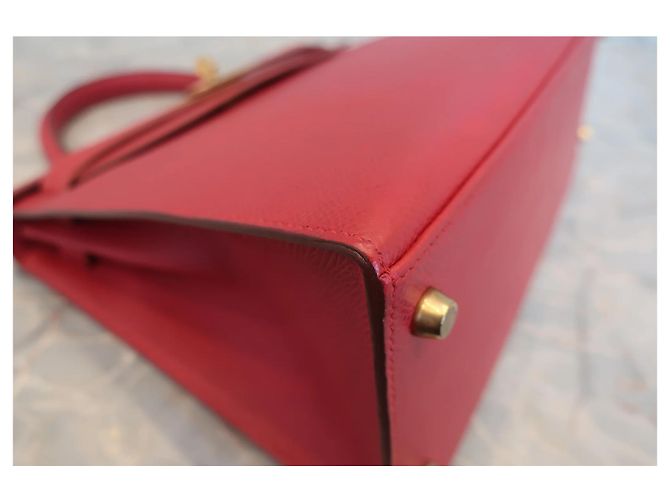Borsa Kelly Hermès in Courchevel rossa con hardware dorato 28 Rosso - vista 7
