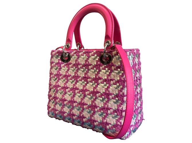 Borsa Lady Dior media in pelle di agnello e tweed rosa - vista 2